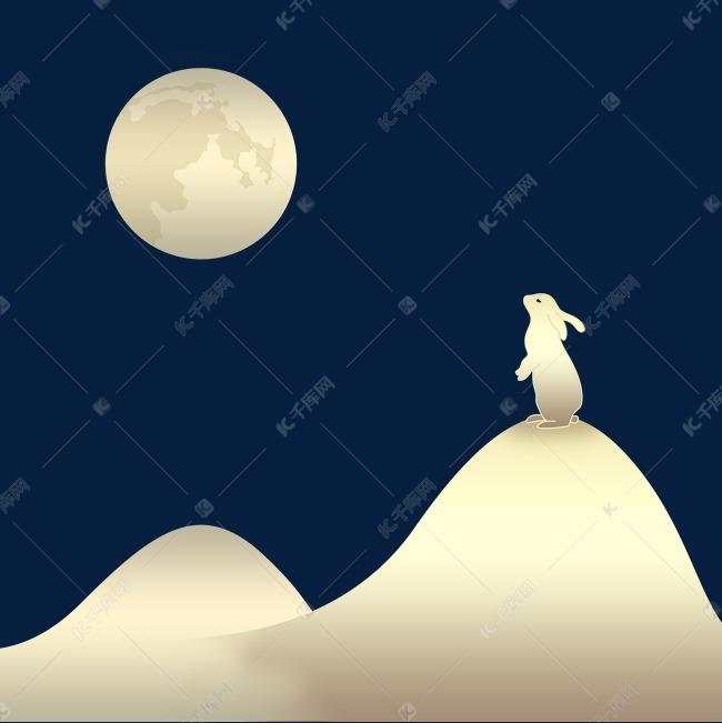 中秋金属质感小兔子望月素材图片免费下载 高清节日节气psd 千库网 图片编号