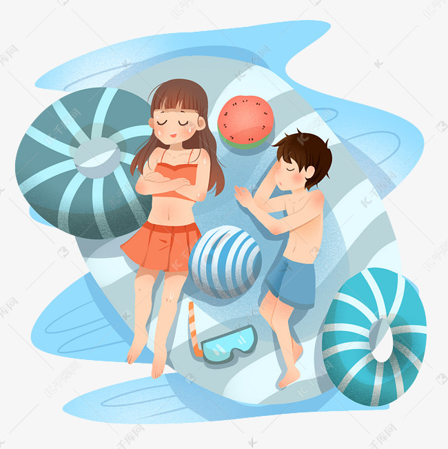 海滩乘凉游泳情侣