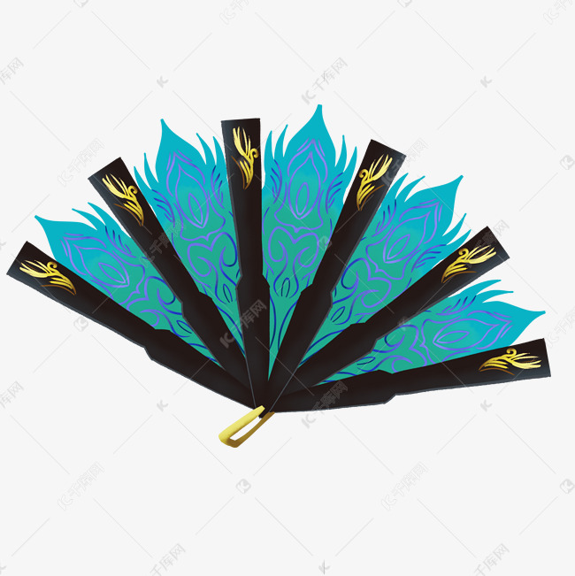 古风蓝色羽毛扇子