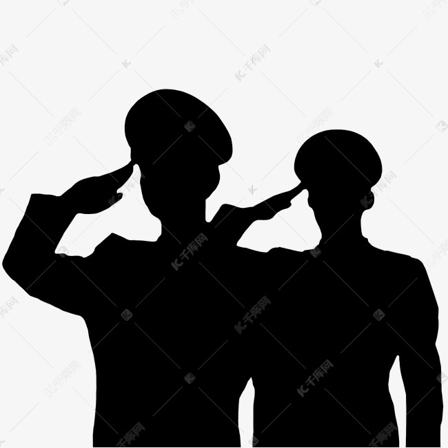 黑色军人敬礼剪影