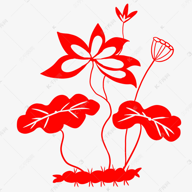 红色荷花剪纸