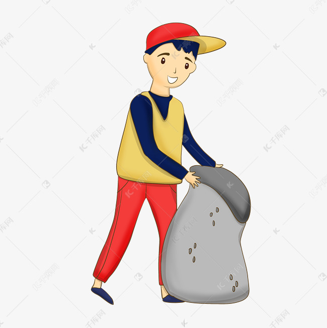 手持垃圾袋人物