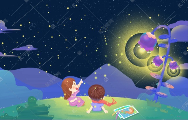 两个小女孩看星星