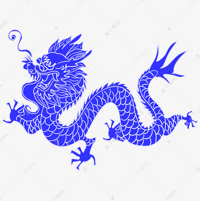 蓝色动物龙剪纸