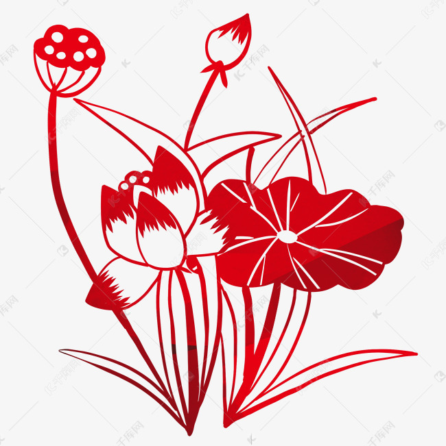 红色莲蓬剪纸
