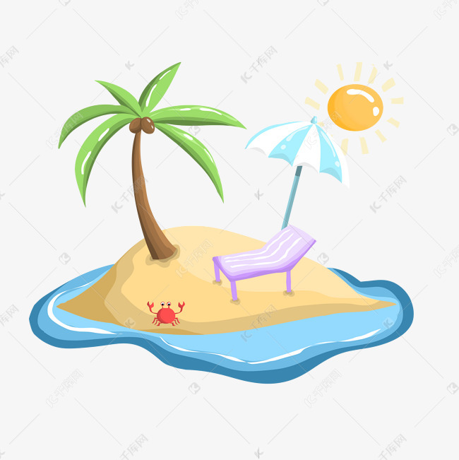 手绘风旅游沙滩大海