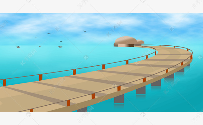 手绘海上栈桥