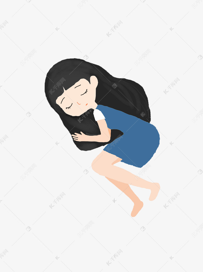侧身熟睡的甜美卡通女孩