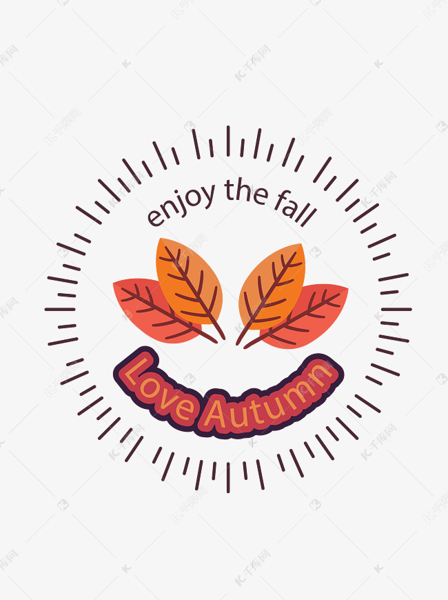 秋天秋叶手绘树叶植物徽章