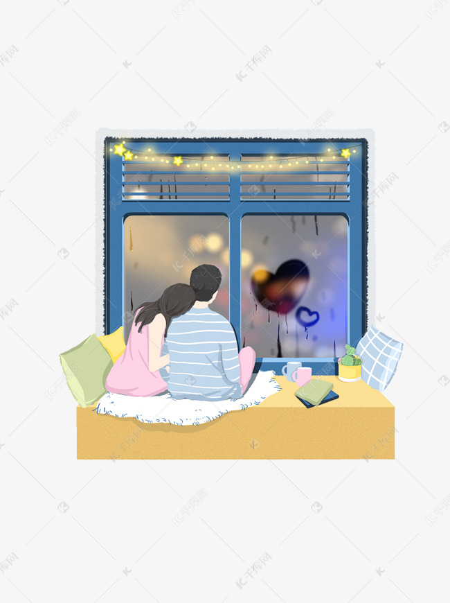 坐着看窗外的情侣元素设计