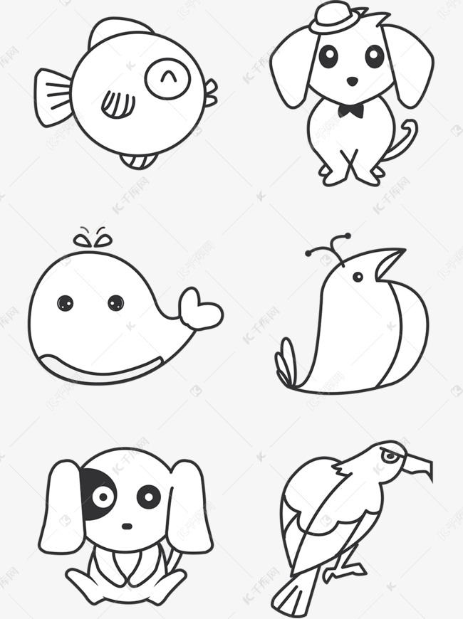 可爱各类动物简笔画