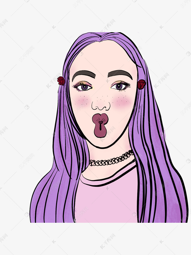 七夕情人节嘟嘟嘴唇女孩插画设计