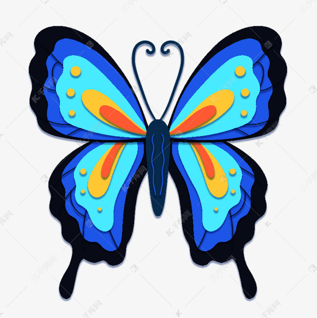 免抠元素 剪纸风蝴蝶 剪纸风花蝴蝶版权可商用有保障           编号