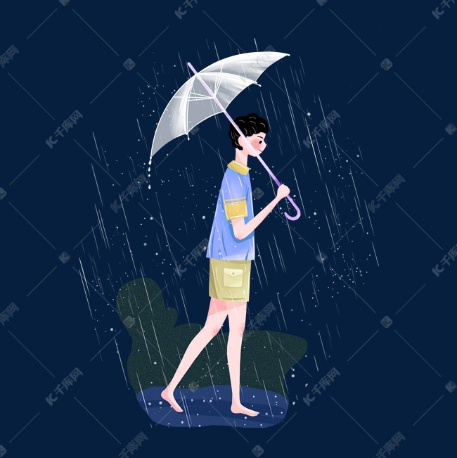 梅雨季节男生雨中撑伞psd素材
