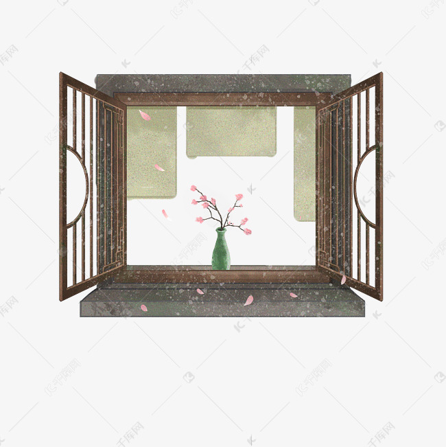 卡通手绘古风窗户插画