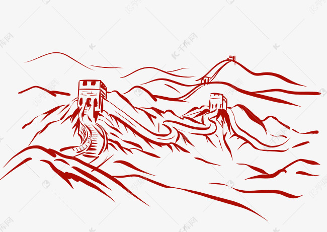 手绘风长城风景装饰