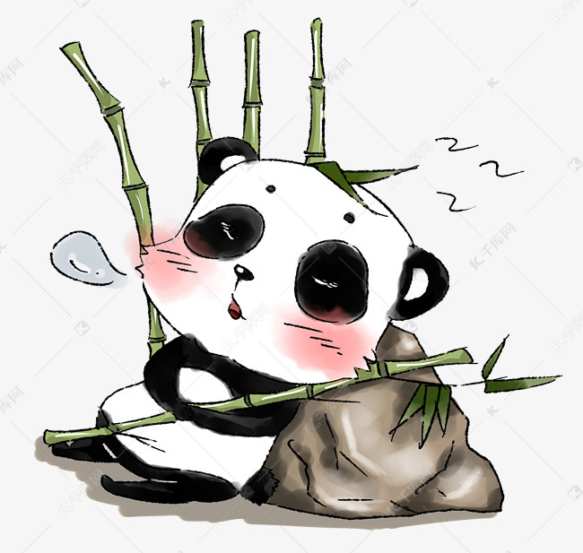 可爱抱竹子睡觉的熊猫