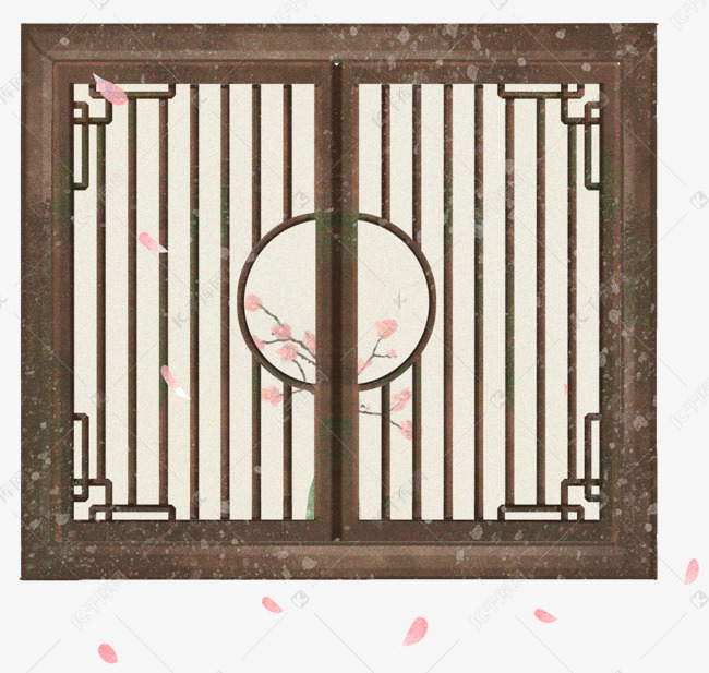 手绘古风窗户插画