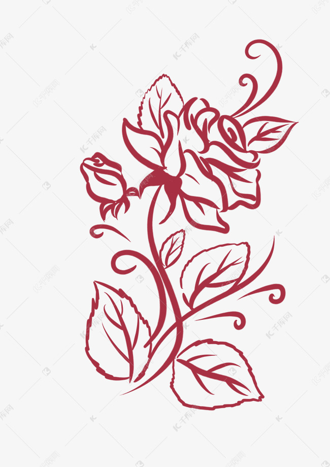 手绘玫瑰花边复古装饰素材图片免费下载-千库网