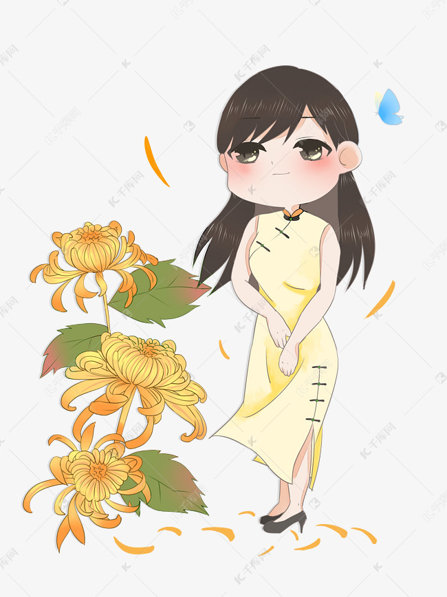 重阳节女孩和菊花
