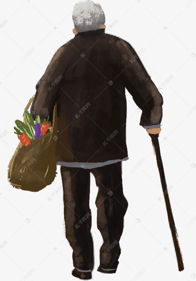 拄着拐杖的老人背影