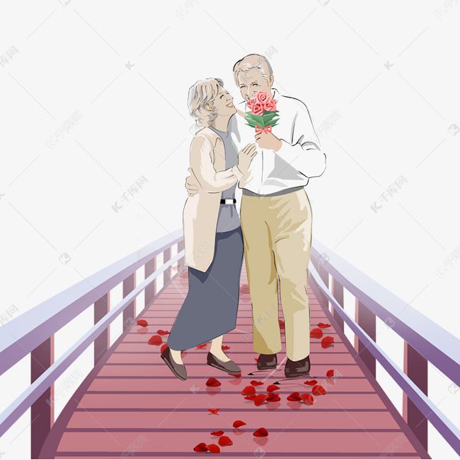 老年人黄昏恋爱情插画