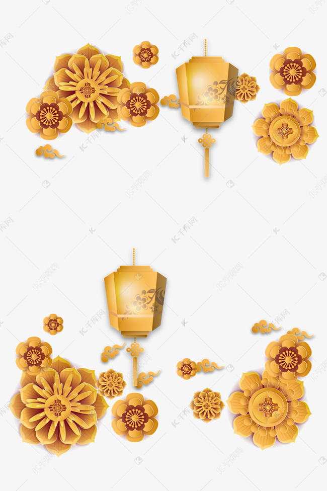 金色新年剪纸花纹灯笼装饰