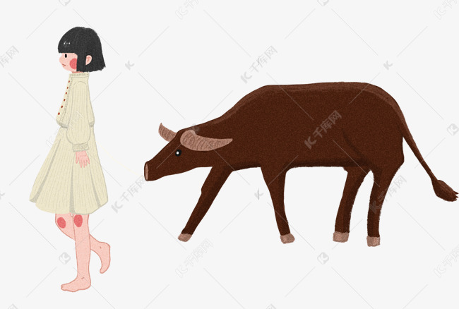 牵着牛的女孩