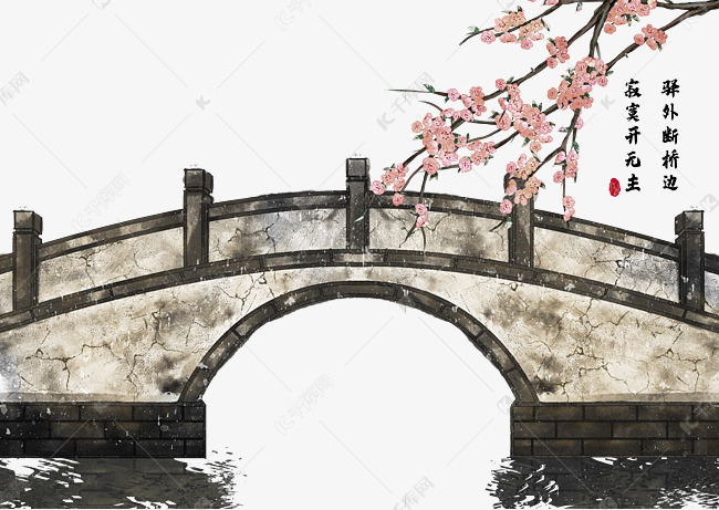 古风水墨风桥梁插画