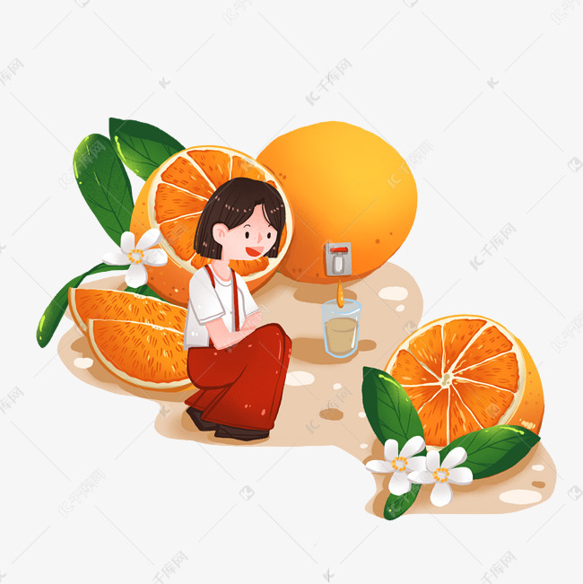 应季水果丰收之喝橙汁的女孩和橙子素材图片免费下载-千库网