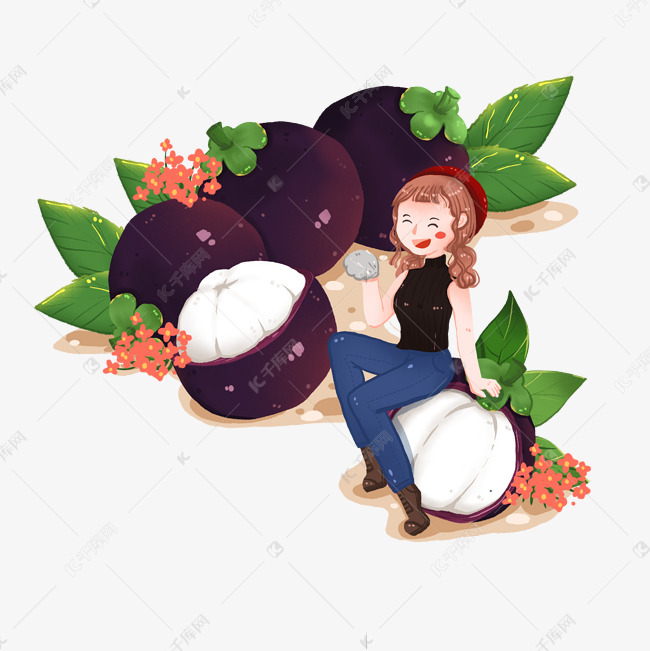 趣味应季丰收水果秋季山竹和小女孩素材图片免费下载-千库网