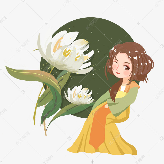 古风昙花女子素材