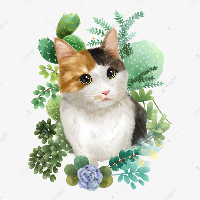 花环三花猫咪素材图片免费下载 高清卡通手绘psd 千库网 图片编号