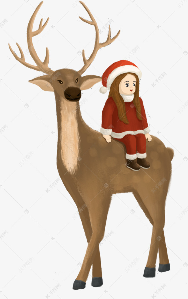 圣诞节麋鹿上的小女孩