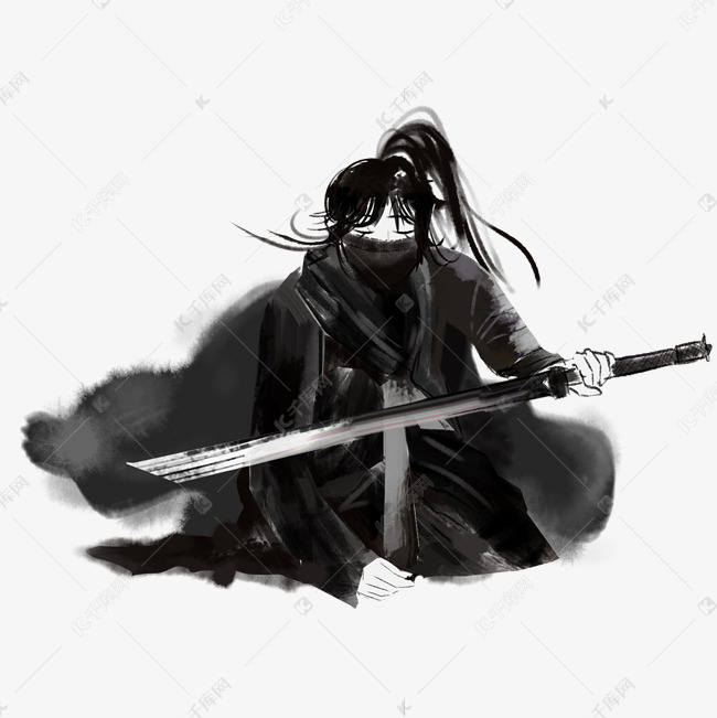 水墨侠客持剑素材