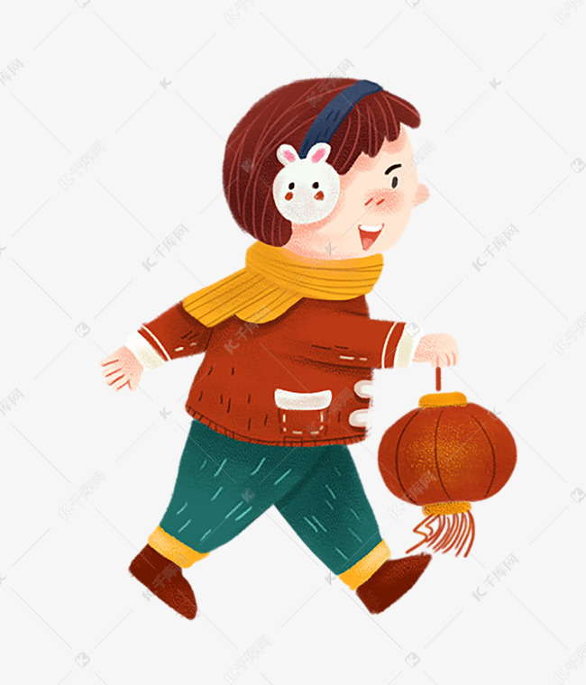 过年拿着灯笼的小男孩