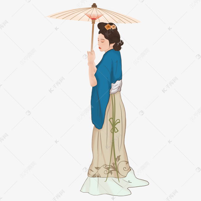 仕女图古风撑伞女子素材