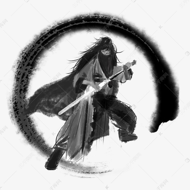 水墨侠客英雄拔剑素材