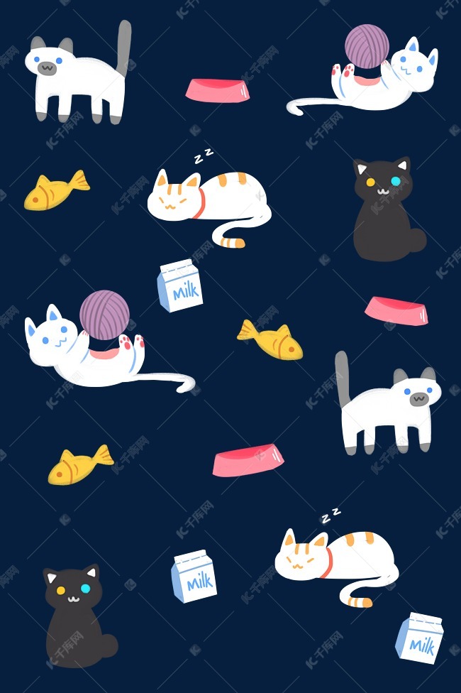 扁平通用平铺猫咪