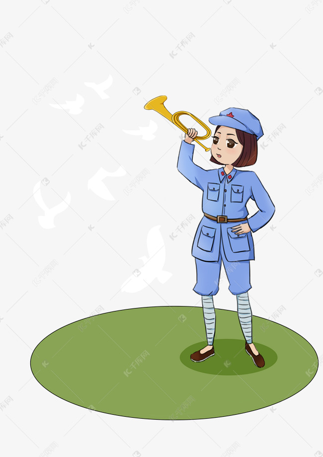 建军节女战士吹号角插画