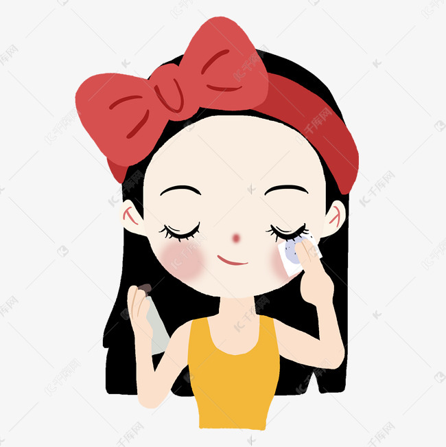 卡通女孩护肤过程卸眼妆