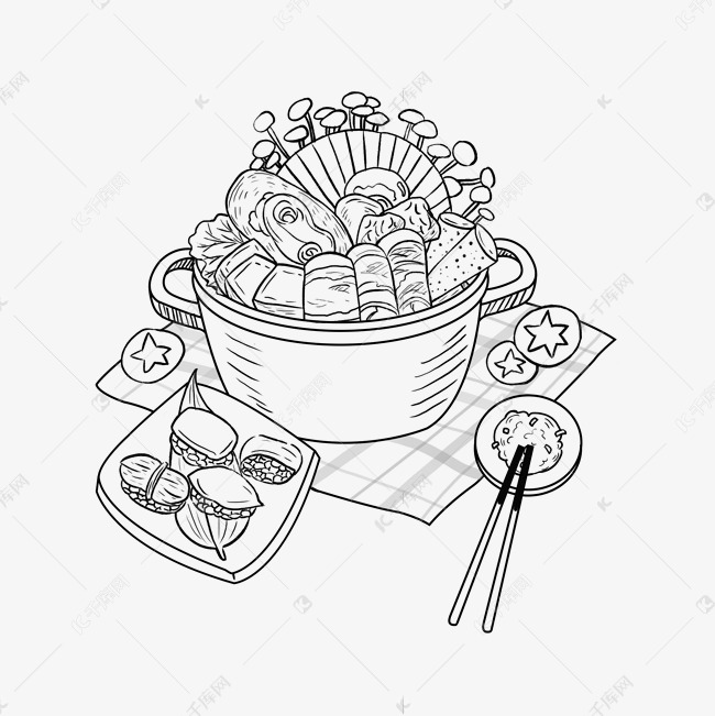 线描食物火锅