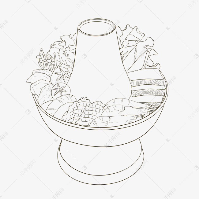火锅线描png素材