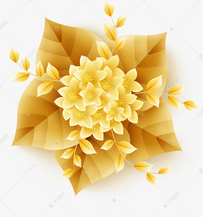 金色花和叶子素材图片免费下载 高清装饰图案psd 千库网 图片编号
