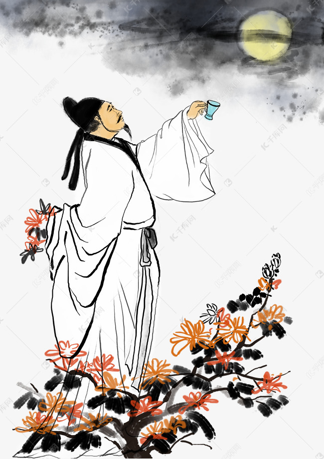 水墨举杯的李白