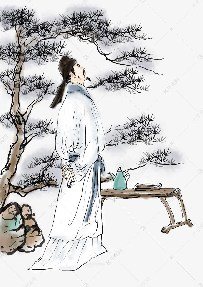 水墨背手的李白