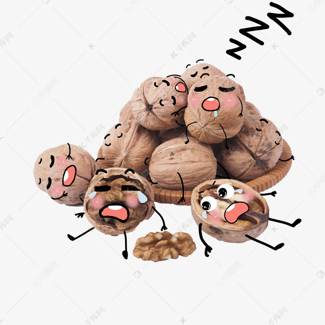 拟人核桃创意插画