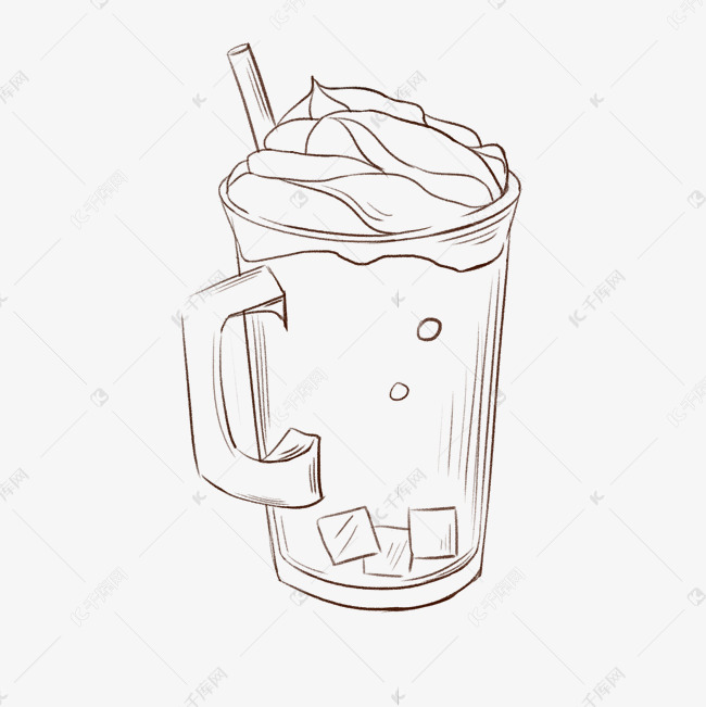 线描食物冰块雪顶咖啡