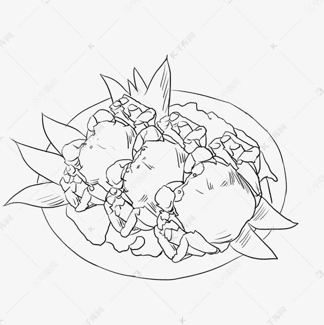 线描食物清蒸大闸蟹