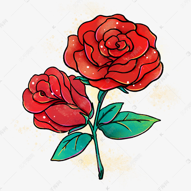 手绘水彩风红花